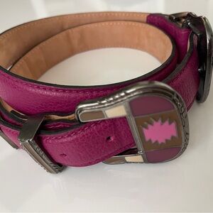 Fuchsia Leather Belt with Artistic Buckle